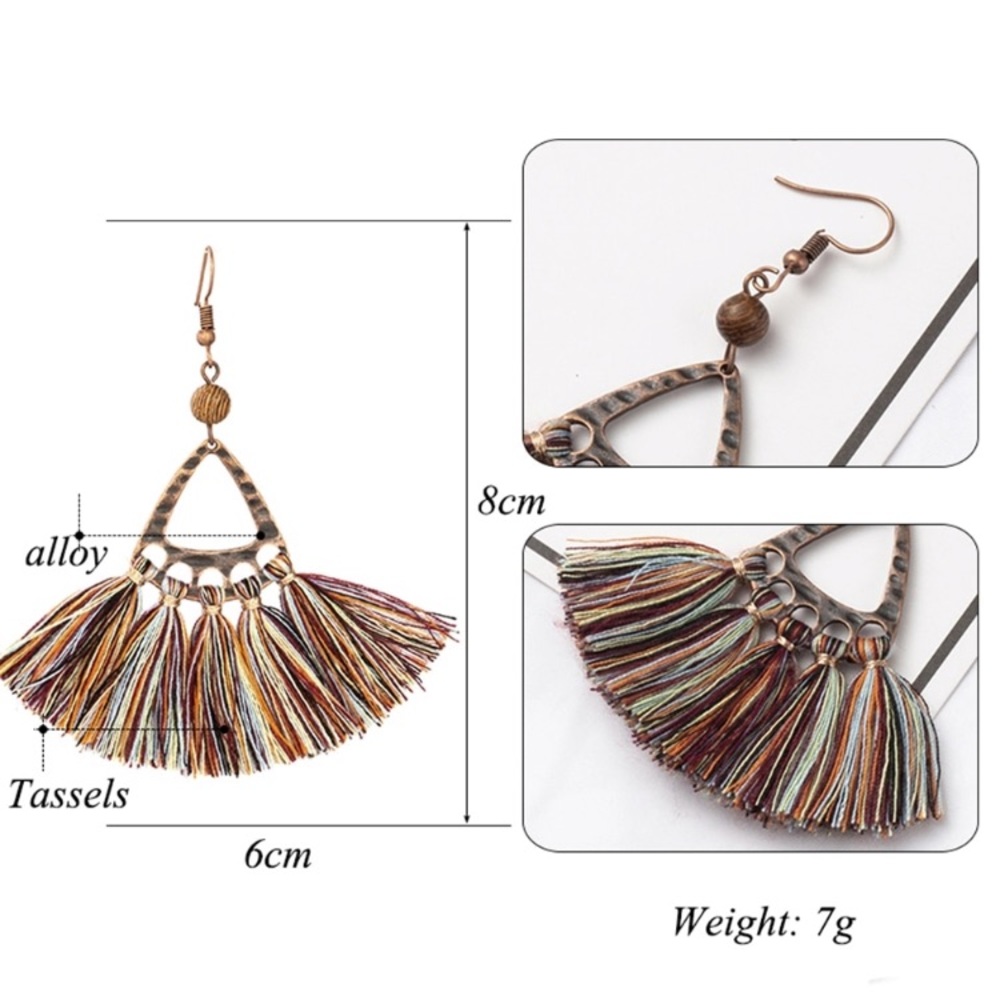 Boho tassel multi colored earrings NEW - Picture 2 of 3